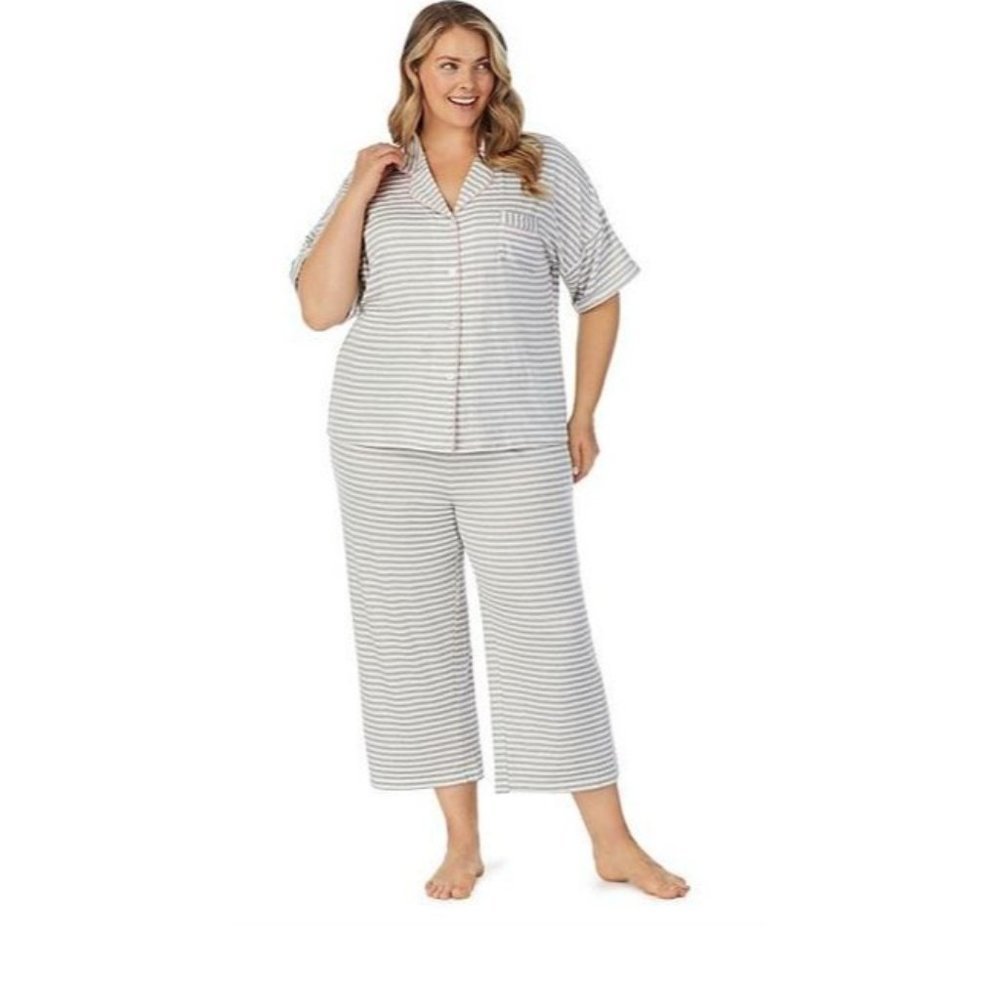 Cuddl Duds Womens Gray Short Sleeve Wide Leg Cropped Pajamas Set Plus Sz 3X NWT - Picture 1 of 7